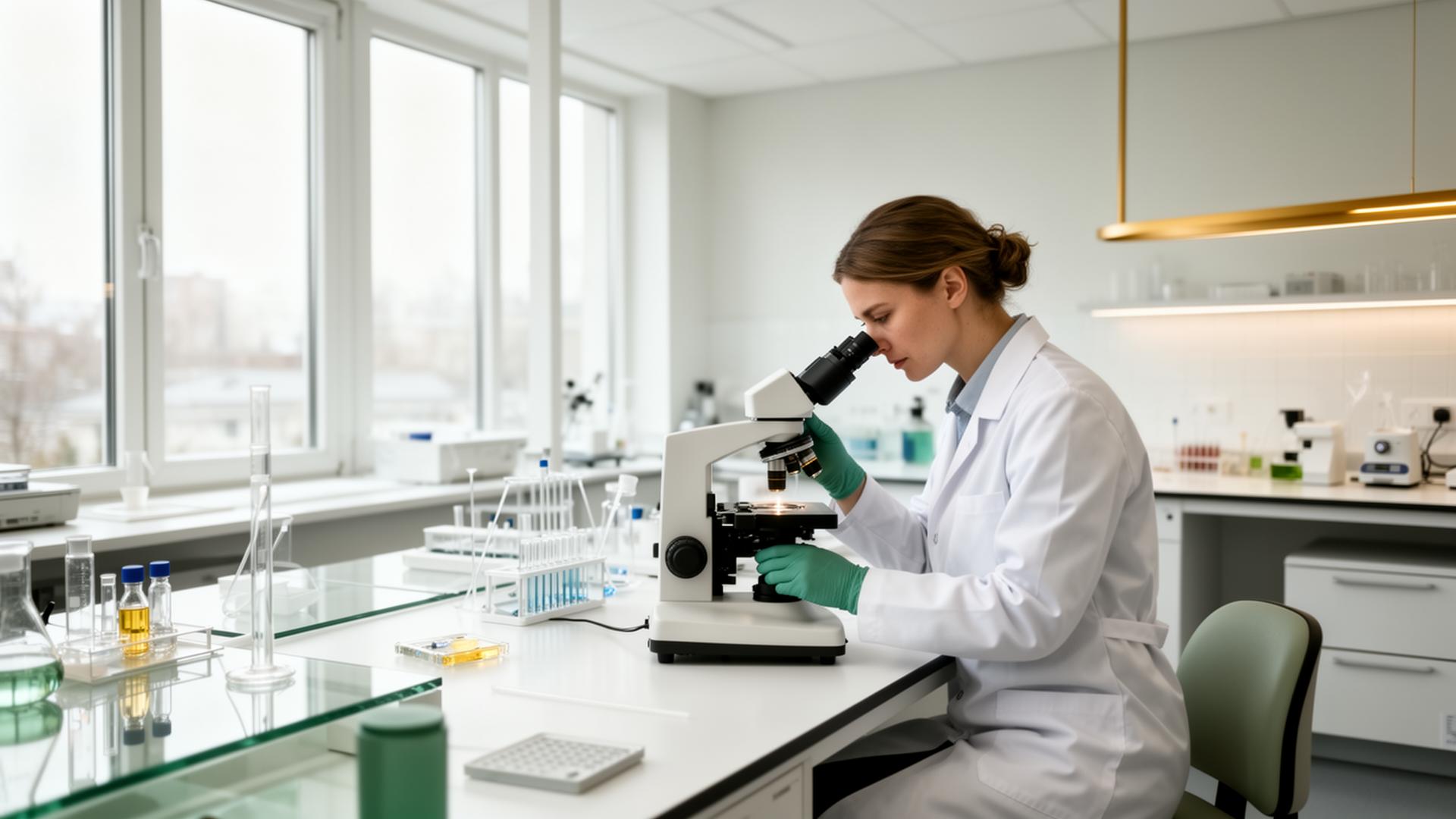 Nordic biotech laboratory — scientist working at the bench